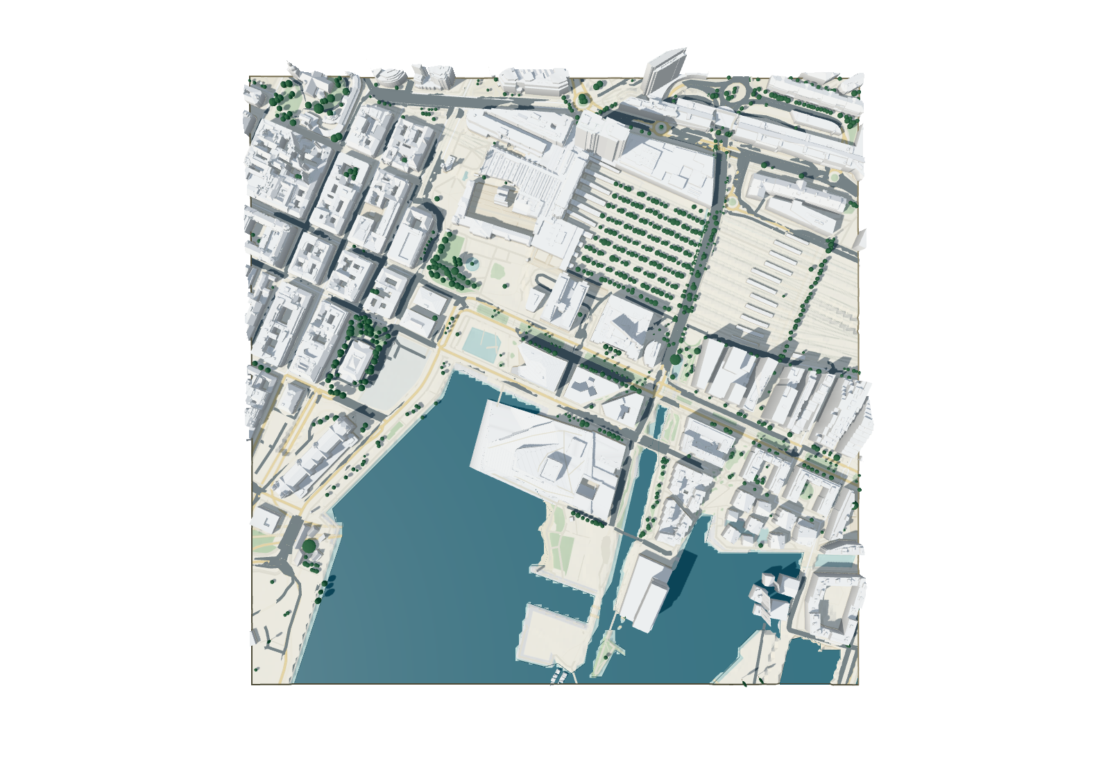 Bjørvika site model with its selected geographic reference point